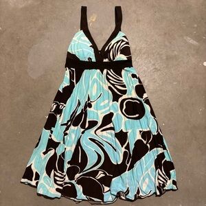 Y2K Speechless Dress Blue Brown Patterned Babydoll Tie Back 2000s Vintage